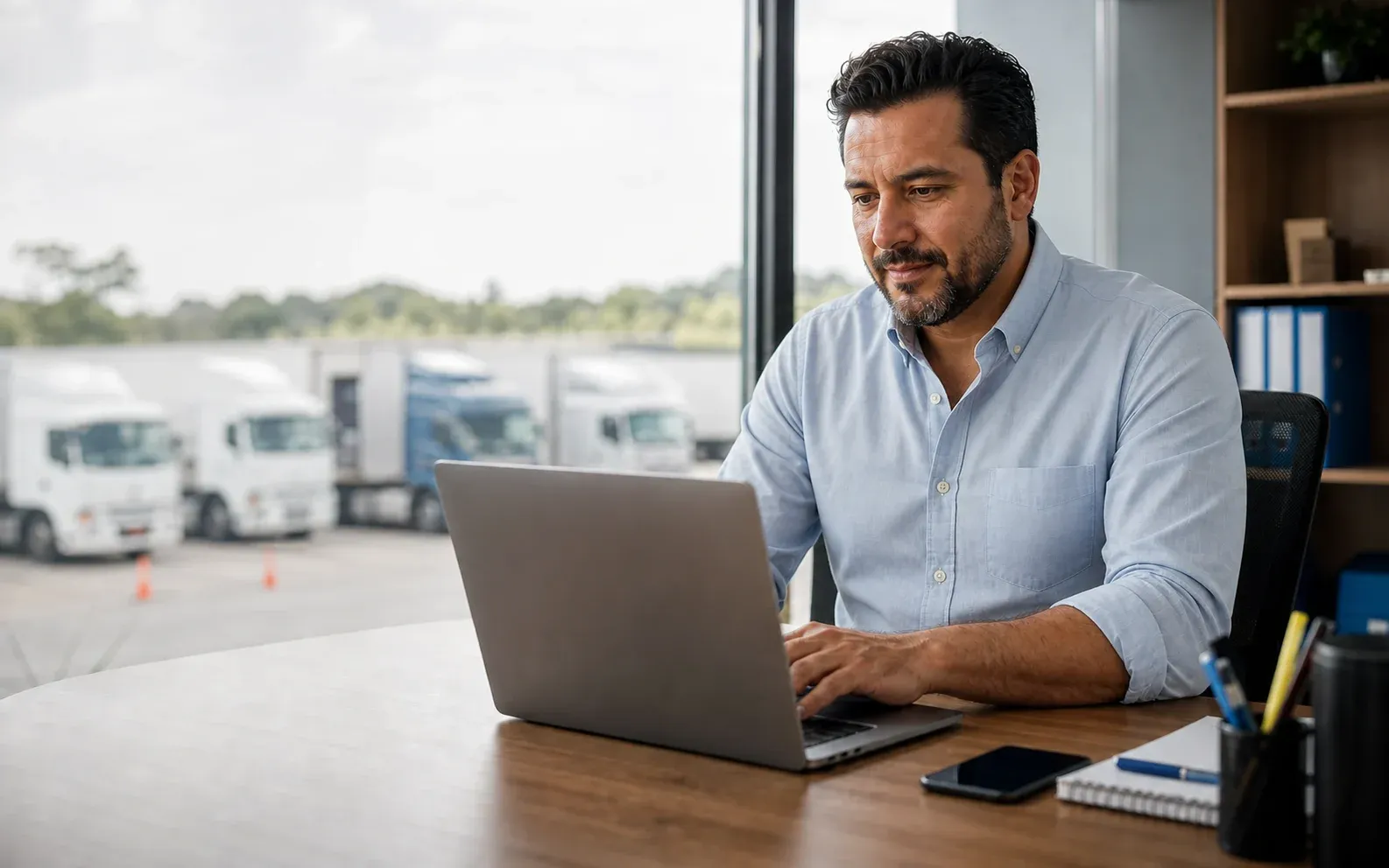 Profissional de transporte usando o Assistente de CIOT no notebook