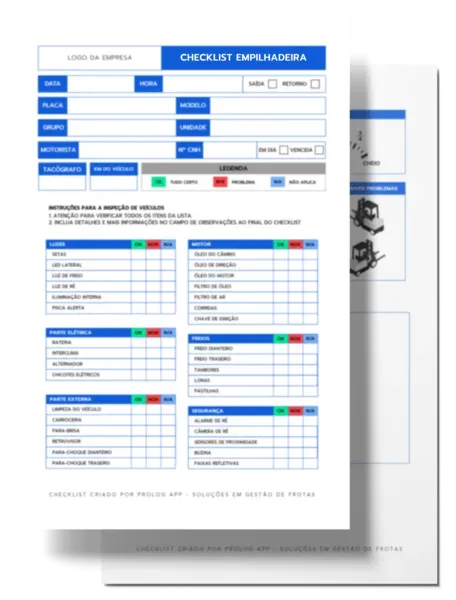 Páginas internas do modelo de checklist para Empilhadeira
