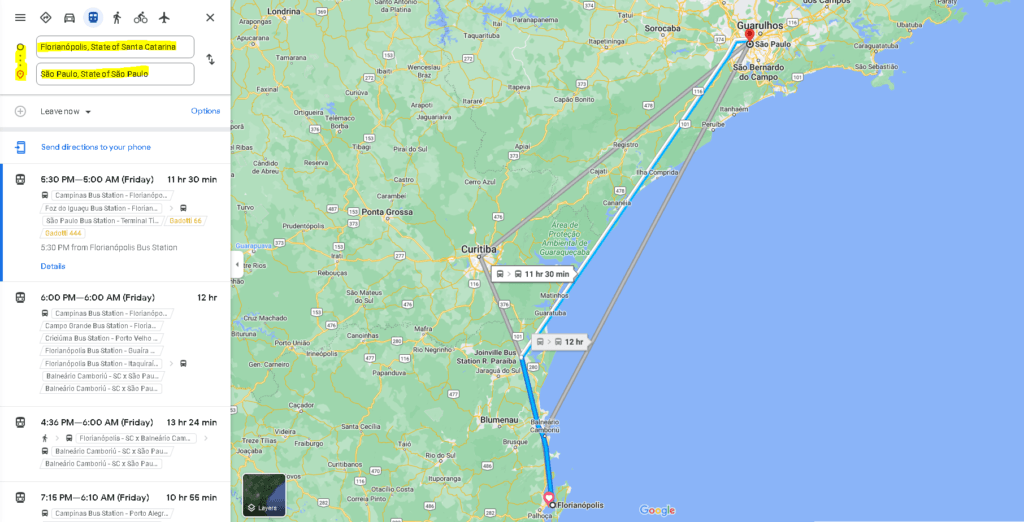 Exemplo de roteirização de entrega no Google Maps.